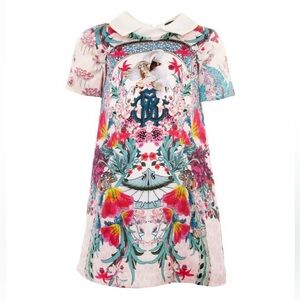 NWOT Roberto Cavalli Abito Porcelain swan silk mini dress, size S